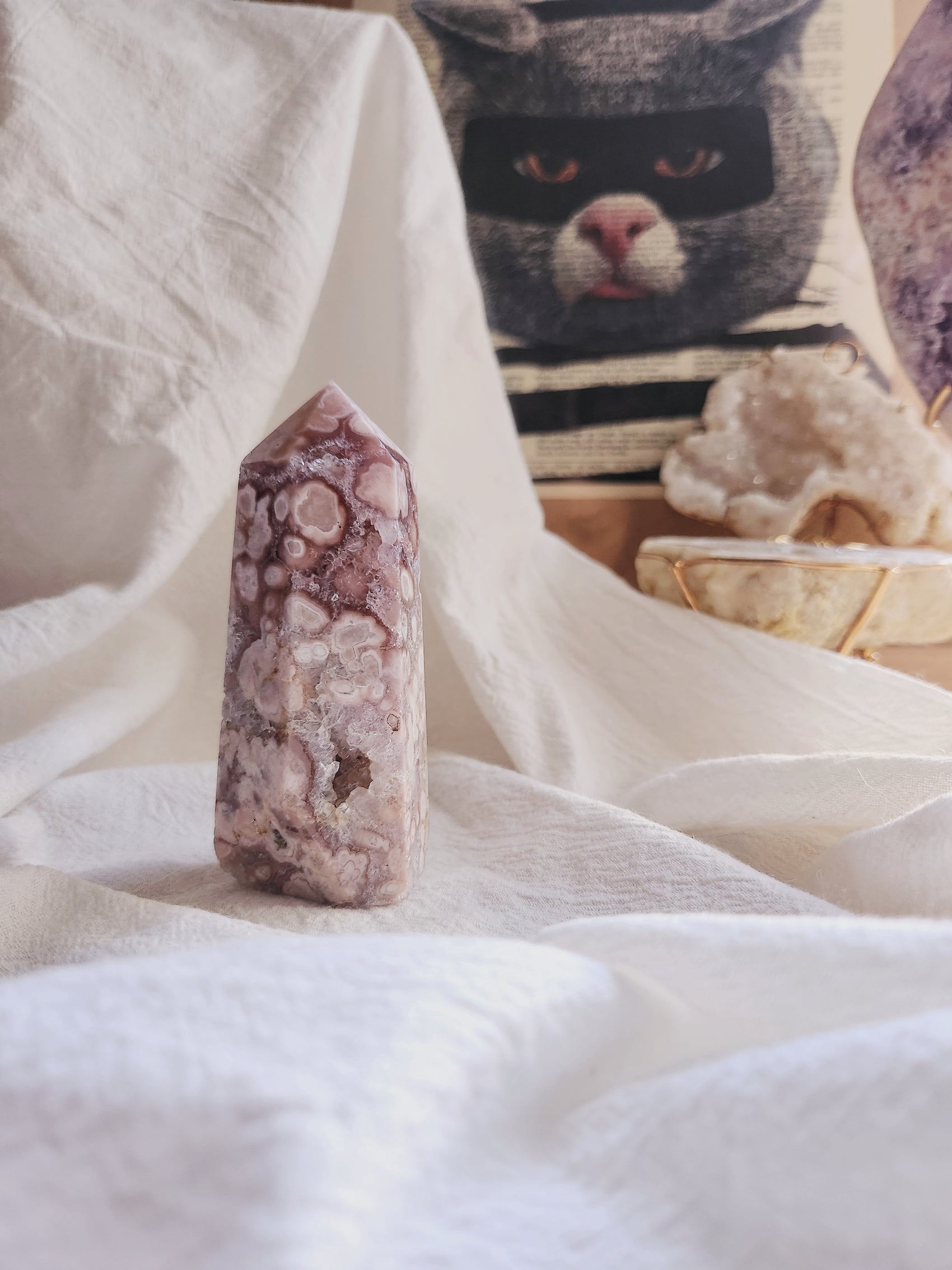 Pink Amethyst Flower Agate Tower