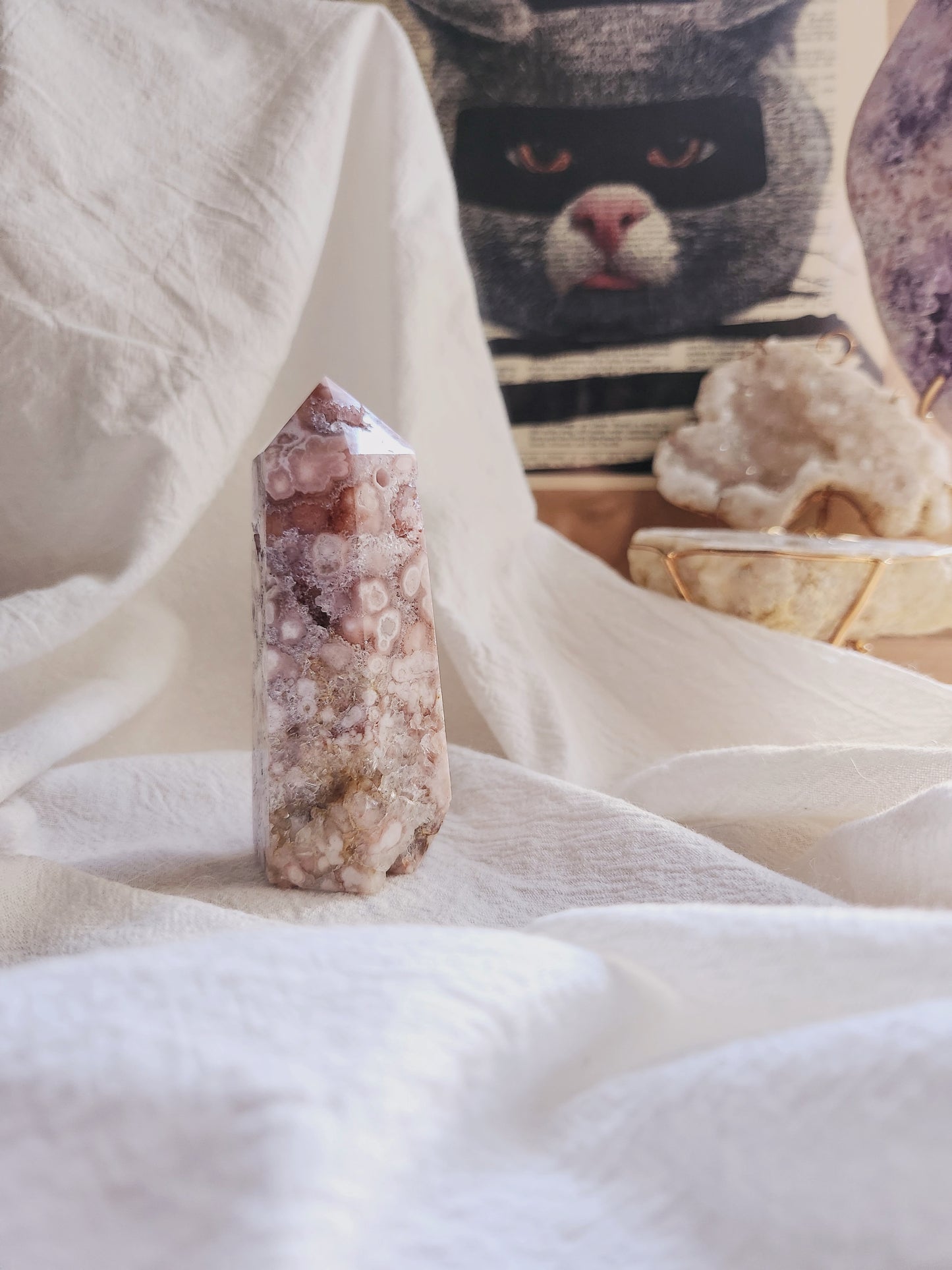 Pink Amethyst Flower Agate Tower