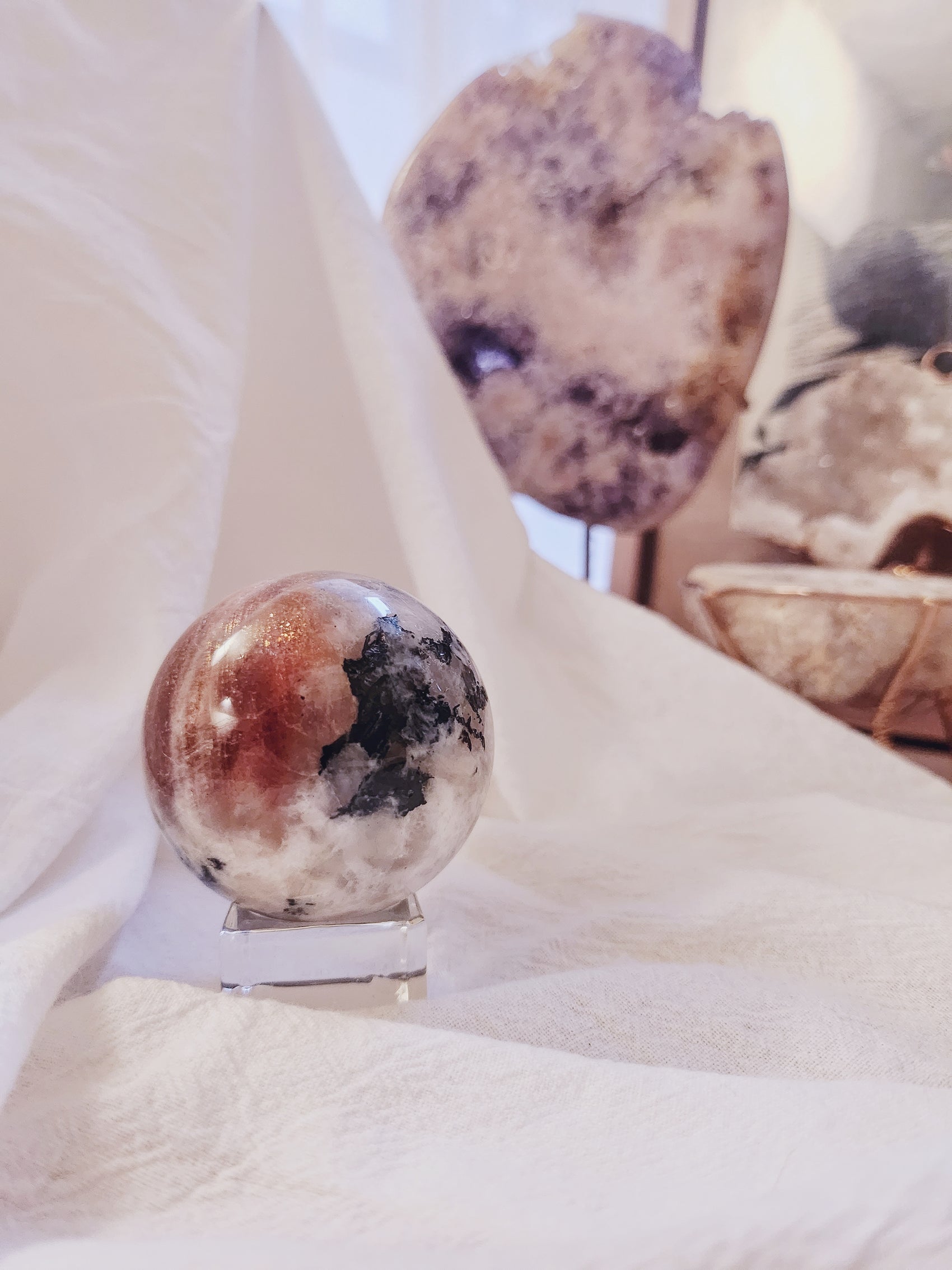 Sunstone Sphere with Tourmaline