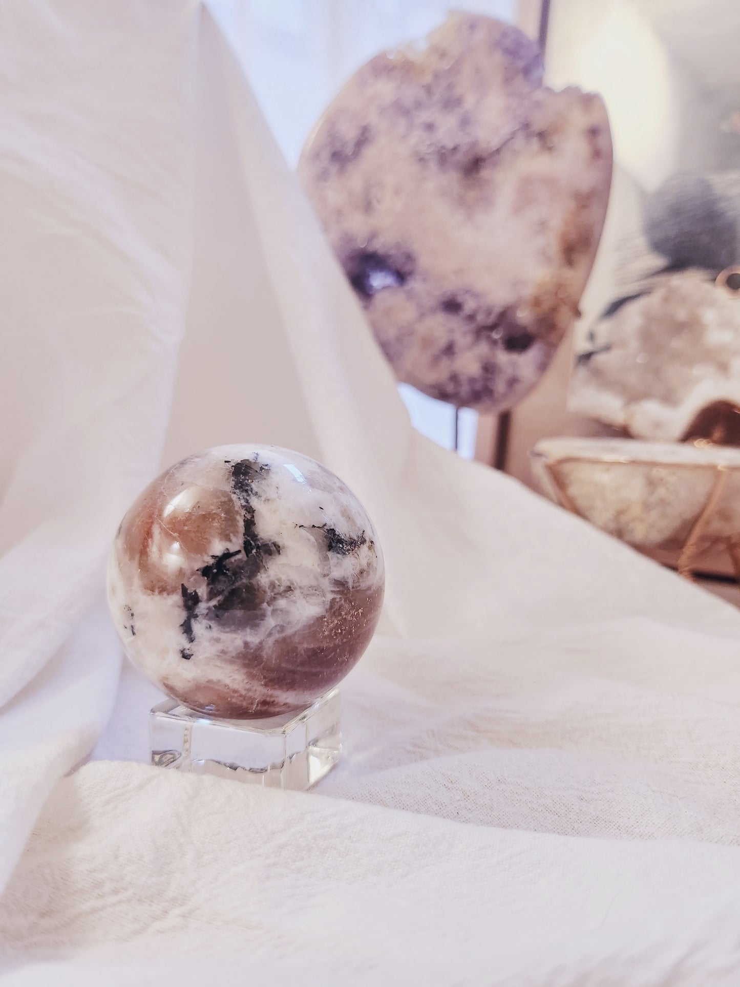 Sunstone Sphere with Tourmaline